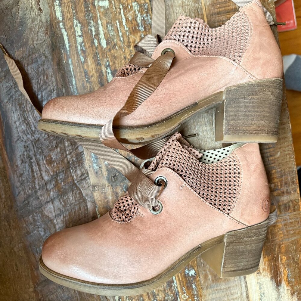 Sundance Casta Suede Rosa Boots Lace Up Block Heel Bootie - Sundance